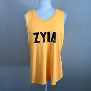 Zyia Yellow Muscle Tank Top Women's L Logo Activewear Workout Gym Comfort Run